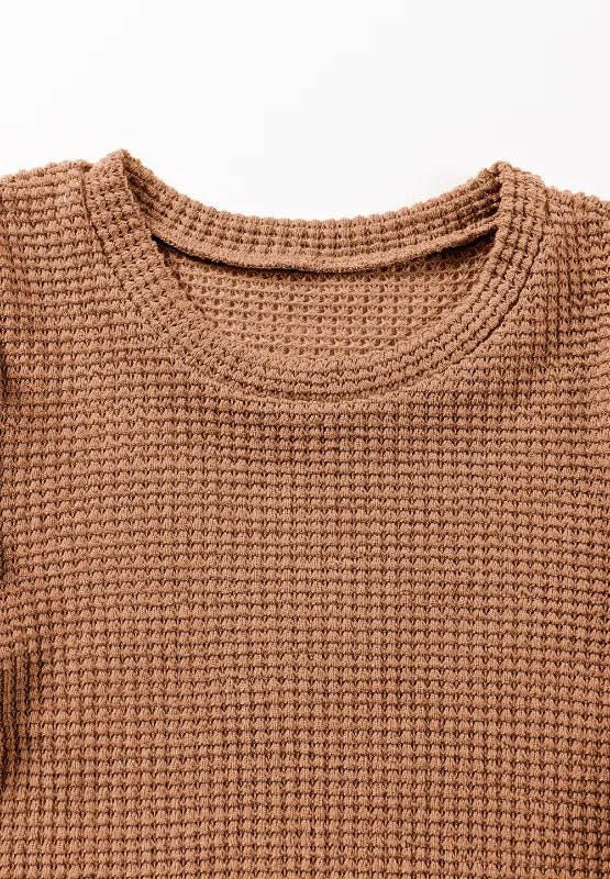 Decorative Button Round Neck Puff Sleeve Blouse - CELIVINE