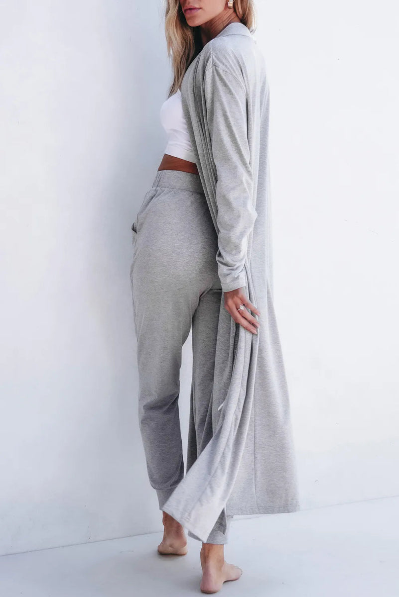Open Front Long Sleeve Cardigan and Pants Lounge Set - CELIVINE