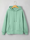Drawstring Textured Baggy Solid Hoodie - CELIVINE
