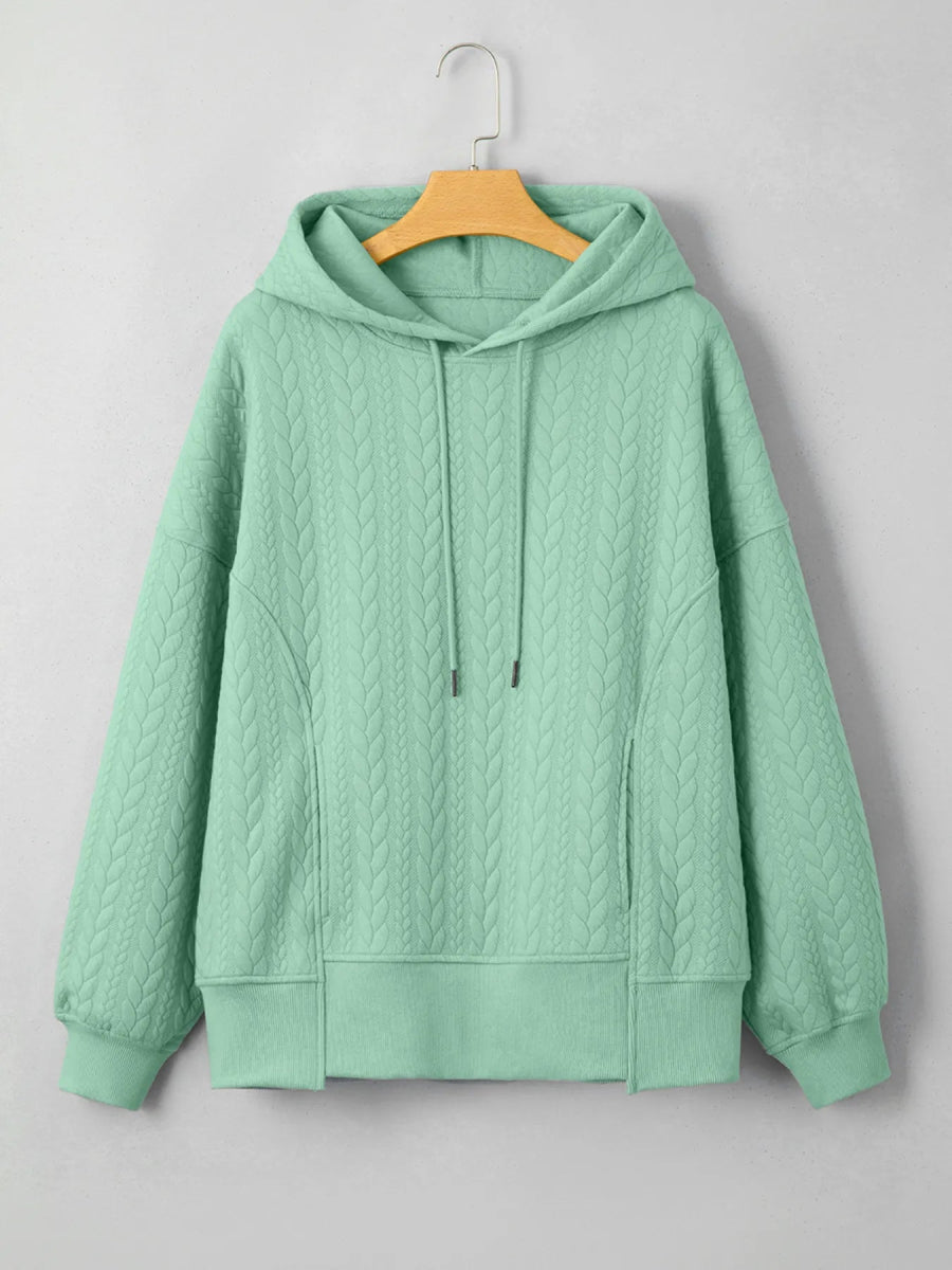 Drawstring Textured Baggy Solid Hoodie - CELIVINE