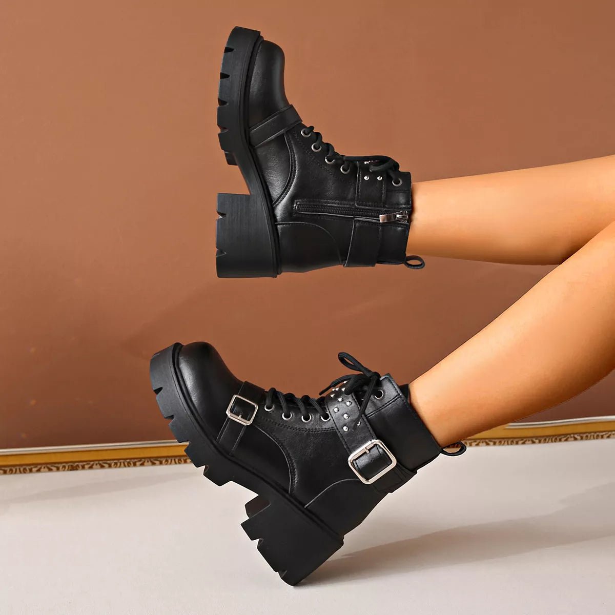 Round Toe Block Heels Boots - CELIVINE