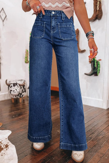 Wide Leg Pocketed High Waist Jeans - CELIVINE