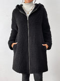 Zip Up Long Sleeve Sherpa Hooded Coat - CELIVINE