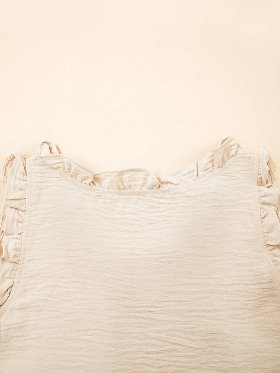 Texture Ruffle Trim V - Neck Tank Top - CELIVINE