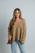 Ribbed Round Neck Dropped Shoulder Sweater - CELIVINE