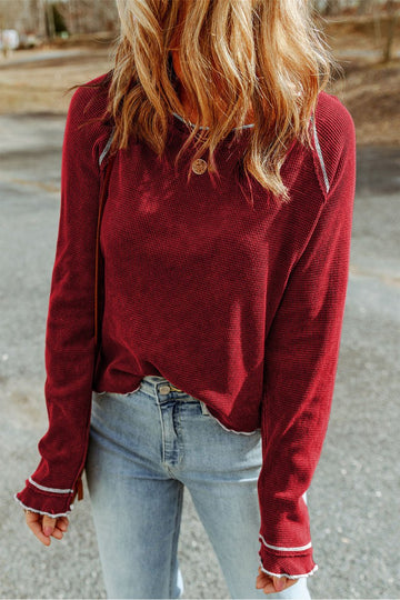 Round Neck Long Sleeve Sweater - CELIVINE