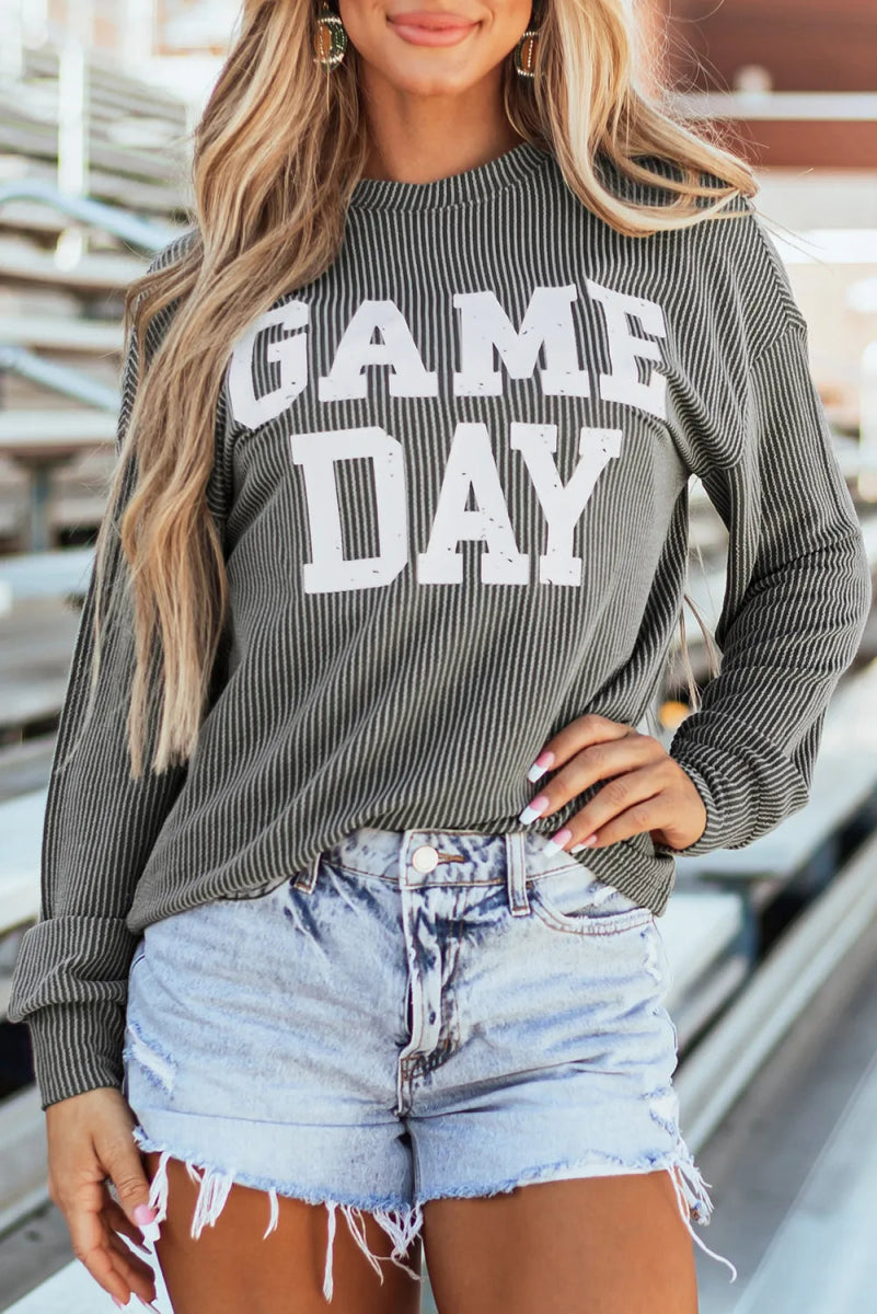 GAME DAY Striped Round Neck Long Sleeve Top - CELIVINE