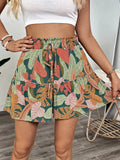 Tropical Print High Waist Shorts - CELIVINE