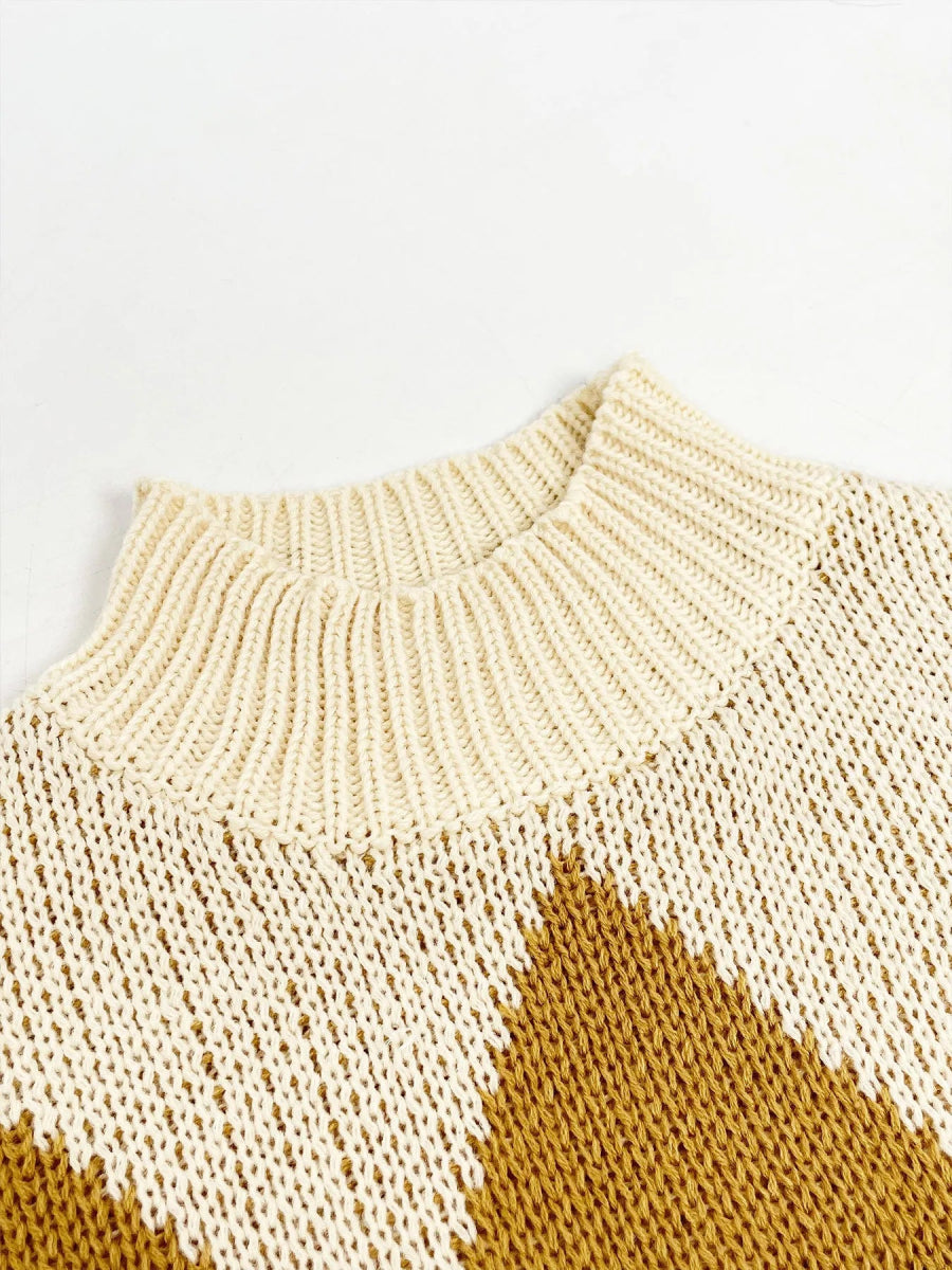 Diamond Pattern Turtleneck Sweater - CELIVINE
