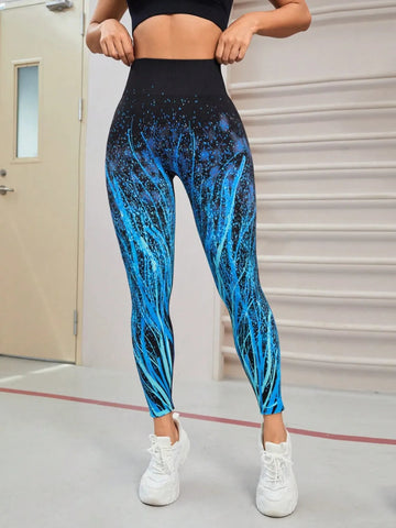 Seamless Printed High Waist Active Leggings - CELIVINE
