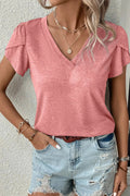 V - Neck Petal Sleeve T-Shirt - CELIVINE