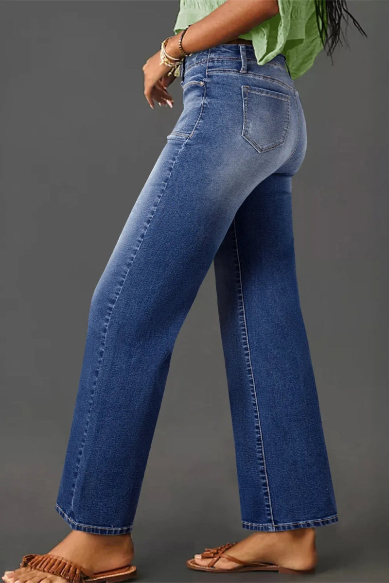 High - Waisted Wide - Leg Vintage Wash Jeans - CELIVINE