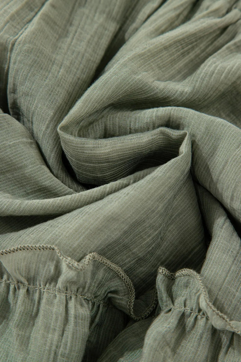 Textured Tie Waist Ruffle Hem Shorts - CELIVINE