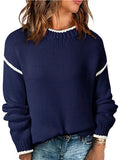 Contrast Trim Long Sleeve Sweater - CELIVINE