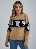 Ghost Round Neck Long Sleeve Sweater - CELIVINE