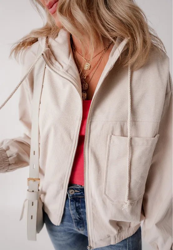 Pocketed Zip Up Long Sleeve Hooded Jacket - CELIVINE