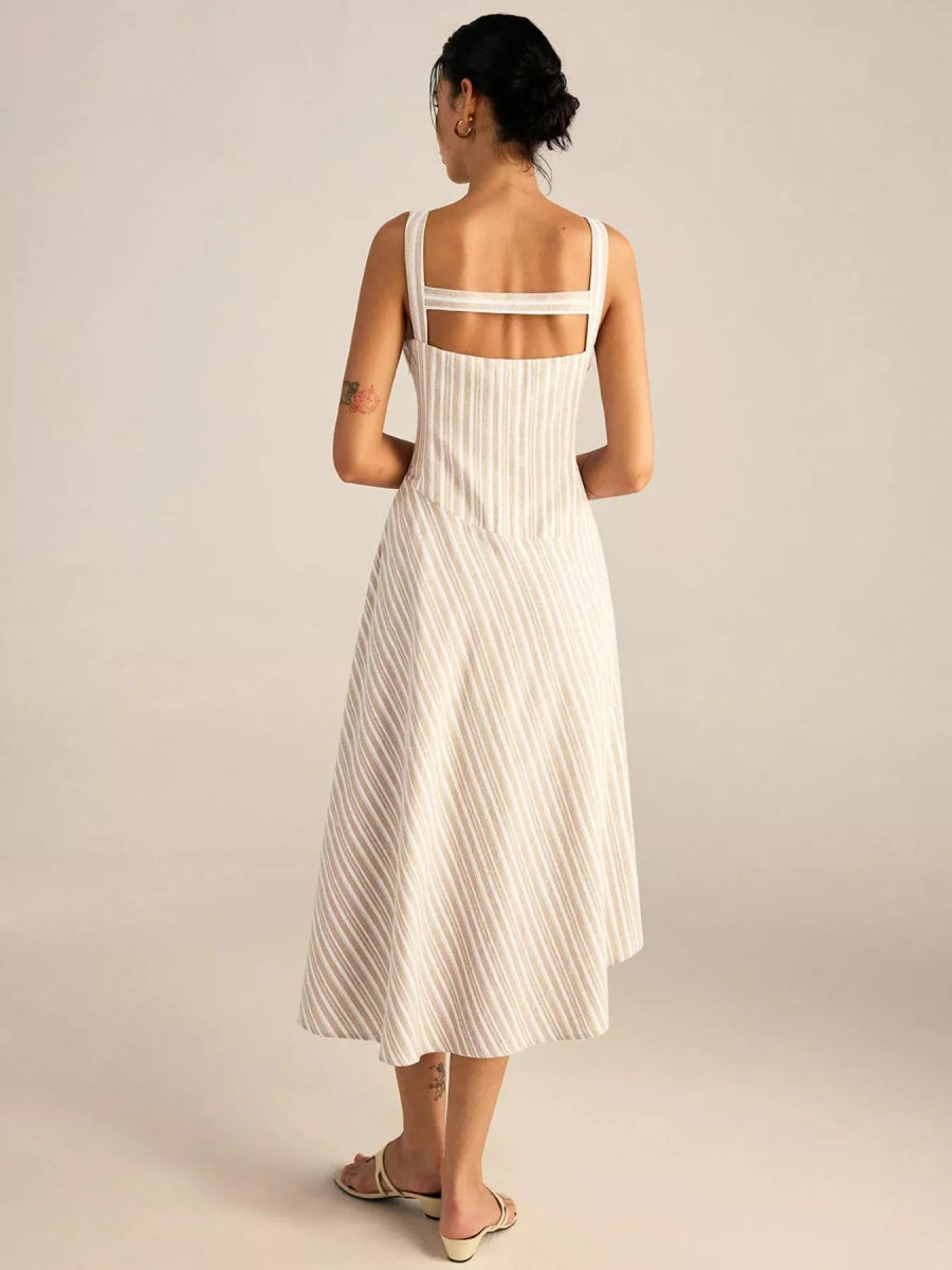 Full Size Striped Sleeveless Midi Dress Plus Size - CELIVINE