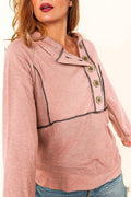 Buttoned Long Sleeve Hoodie - CELIVINE