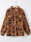 Western Aztec Pattern Fleece Button - Up Shacket - CELIVINE
