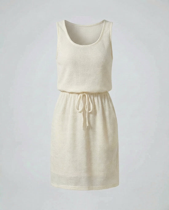 Waffle - Knit Drawstring Mini Tank Dress - CELIVINE
