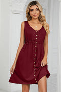 Buttoned Wide Strap Mini Dress - CELIVINE