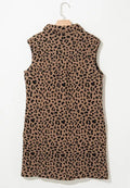 Leopard Johnny Collar Sleeveless Mini Dress - CELIVINE