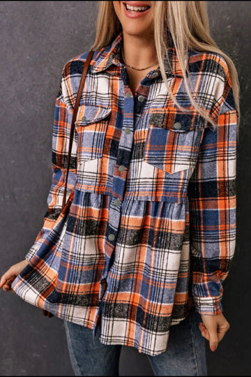 Plaid Collared Neck Long Sleeve Shirt - CELIVINE