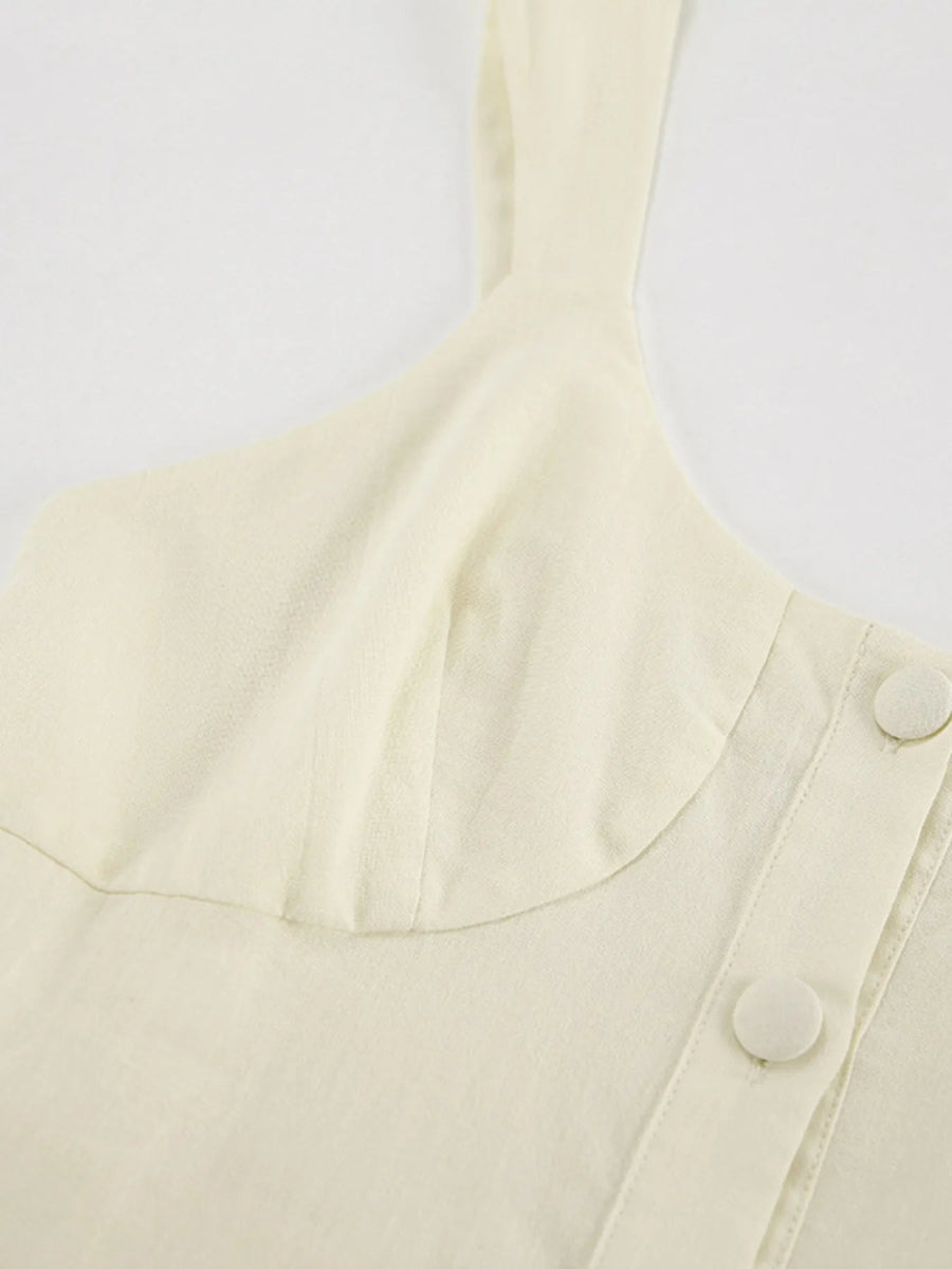 Button - Front Wide Strap Romper - CELIVINE