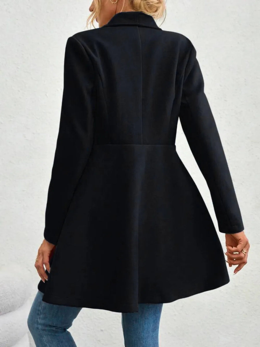 Collared Neck Button Up Long Sleeve Coat - CELIVINE