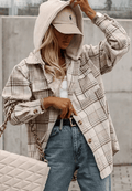 Plaid Removable Hood Button Up Shacket - CELIVINE