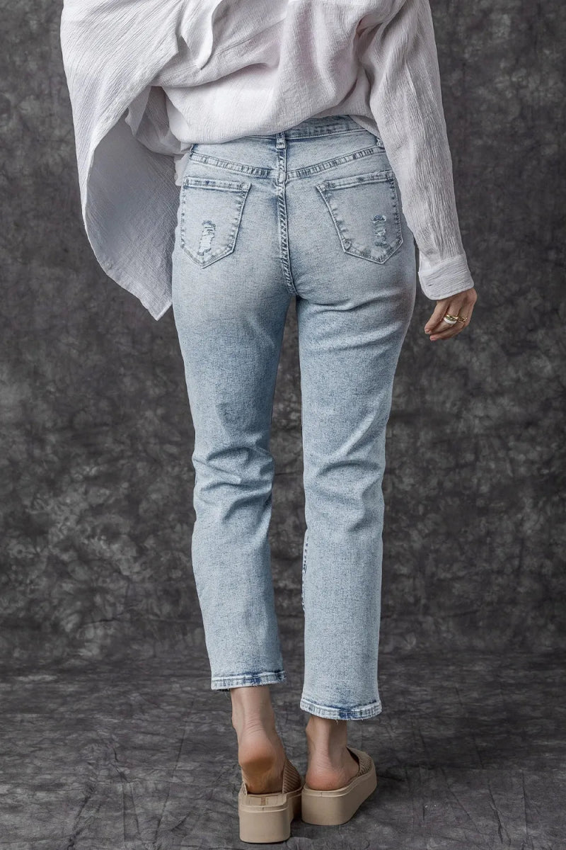 Distressed High Waist Jeans - CELIVINE