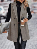 Buttoned Collared Neck Longline Vest Coat - CELIVINE