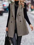 Buttoned Collared Neck Longline Vest Coat - CELIVINE