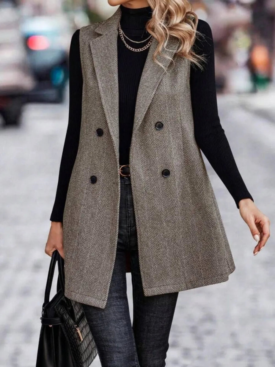 Buttoned Collared Neck Longline Vest Coat - CELIVINE