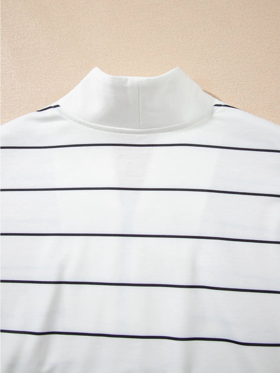 Striped Quarter Zip Sweatshirt with Relaxed Fit - CELIVINE
