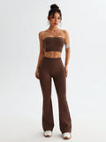 Tube Top and High Waist Flare Pants Active Set - CELIVINE