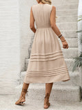V - Neck Sleeveless Midi Dress - CELIVINE