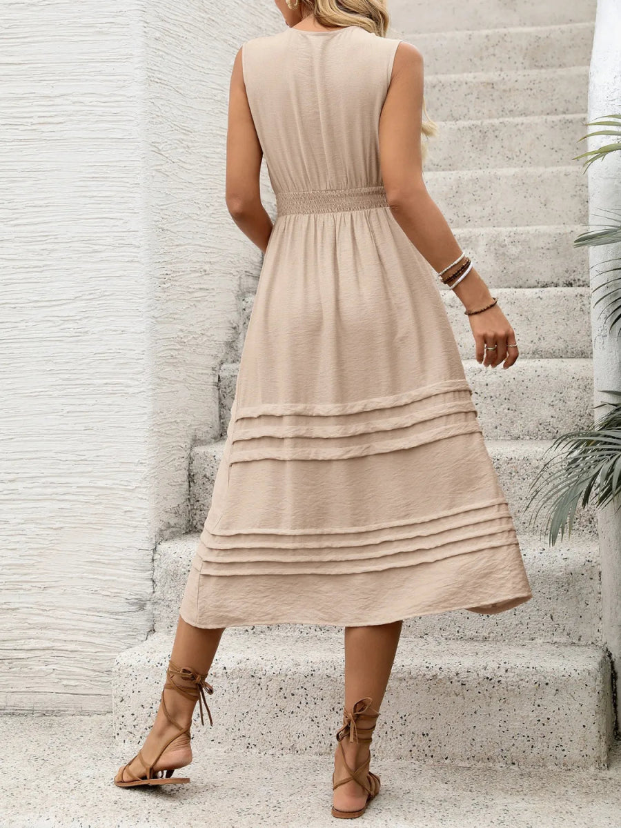 V - Neck Sleeveless Midi Dress - CELIVINE