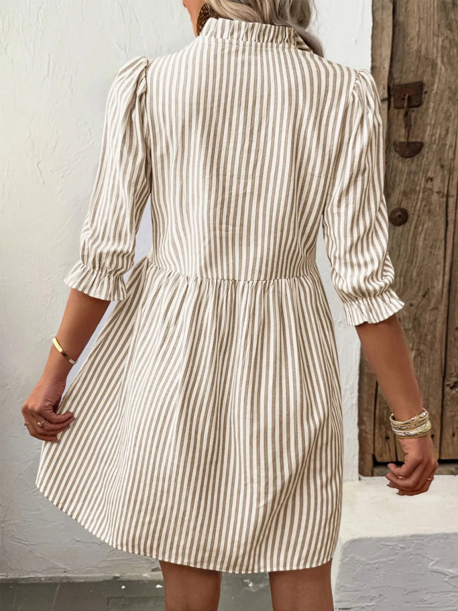 Striped Half Sleeve Dress - CELIVINE
