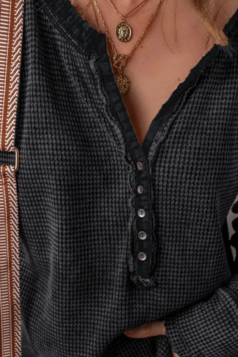 Notched Long Sleeve Top - CELIVINE