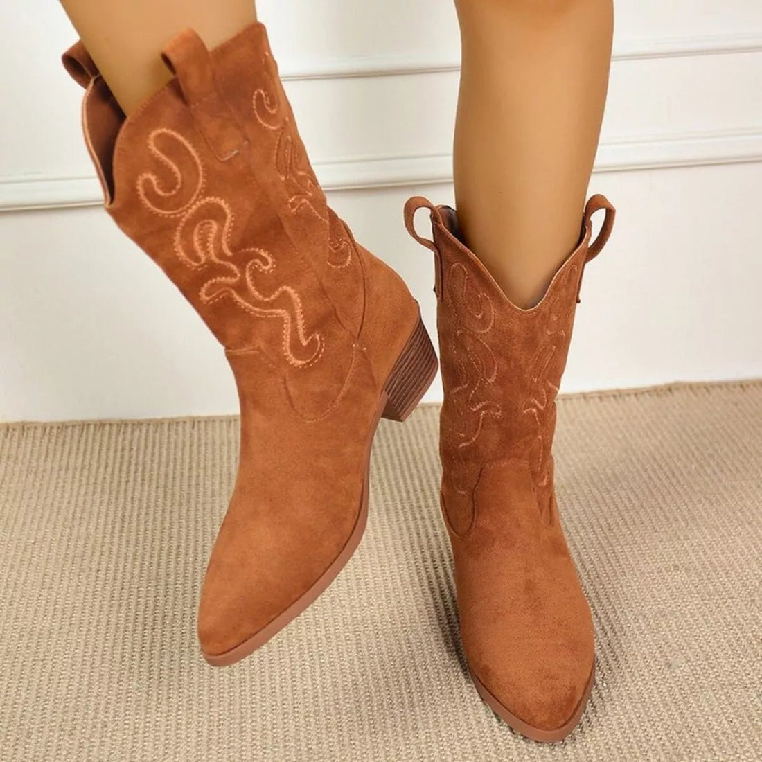 Point Toe Block Heels Boots - CELIVINE