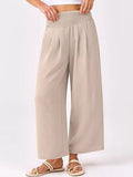 Wide Leg Smocked High Waist Pants - CELIVINE