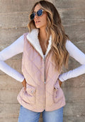Fuzzy Zip Up Vest Coat with Pockets - CELIVINE