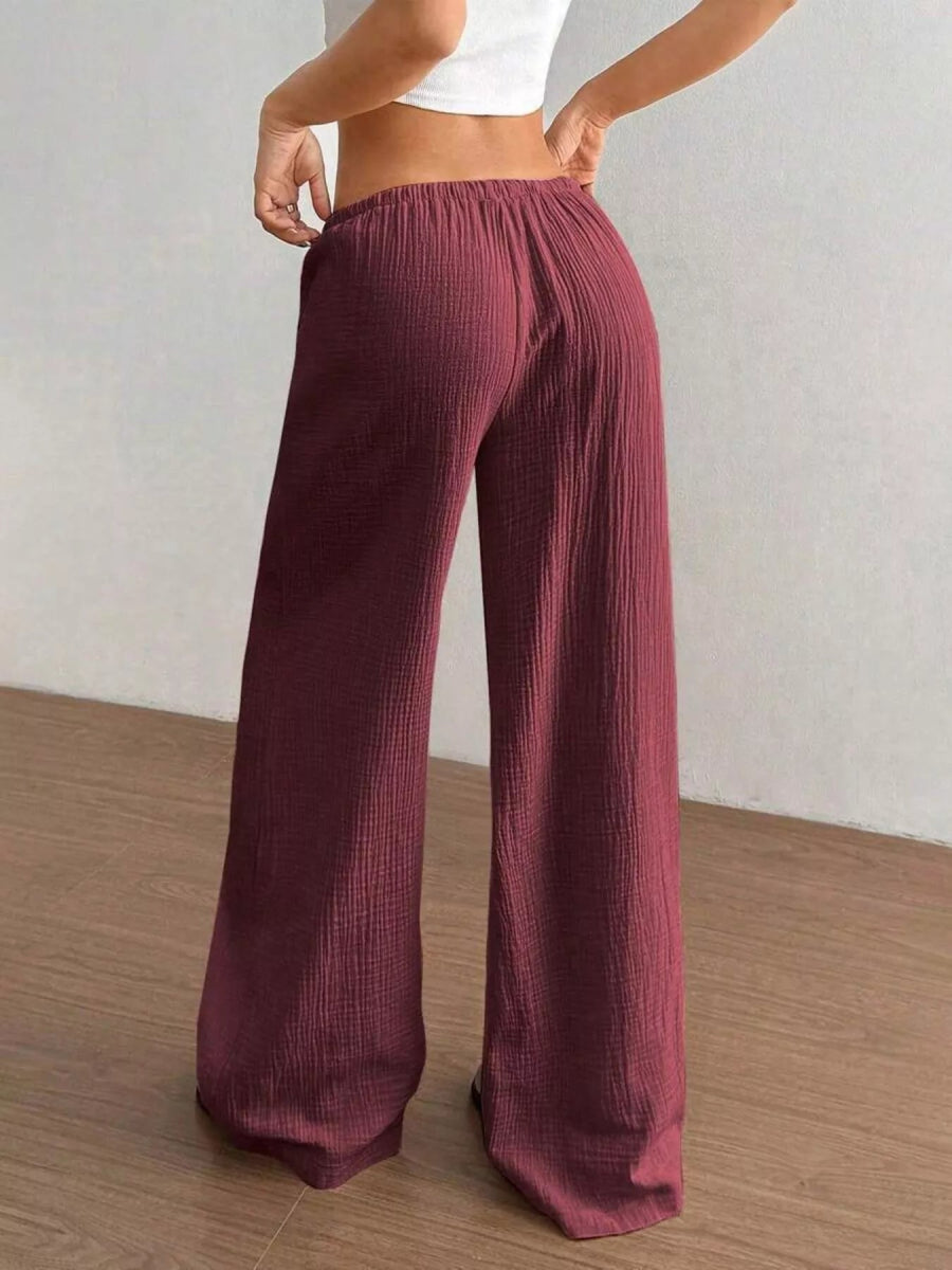 Full Size Drawstring Wide Leg Pants Plus Size - CELIVINE