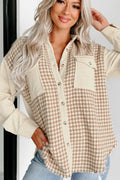 Houndstooth Button Up Long Sleeve Jacket - CELIVINE