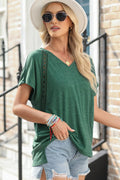Heathered V - Neck Short Sleeve T-Shirt - CELIVINE