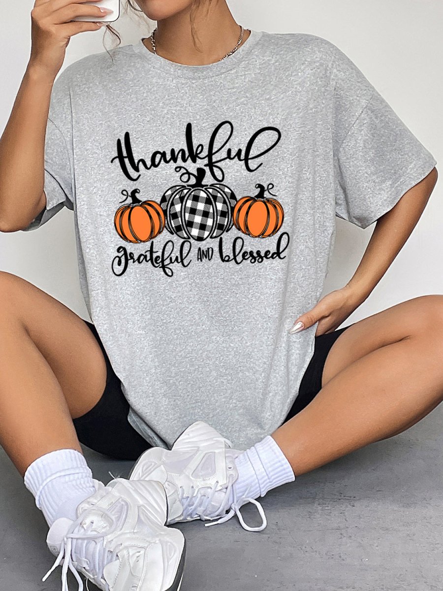 Round Neck Short Sleeve Fall Season Graphic T-Shirt - CELIVINE