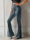 High - Waisted Ribbed Velvet Flare Pants - CELIVINE