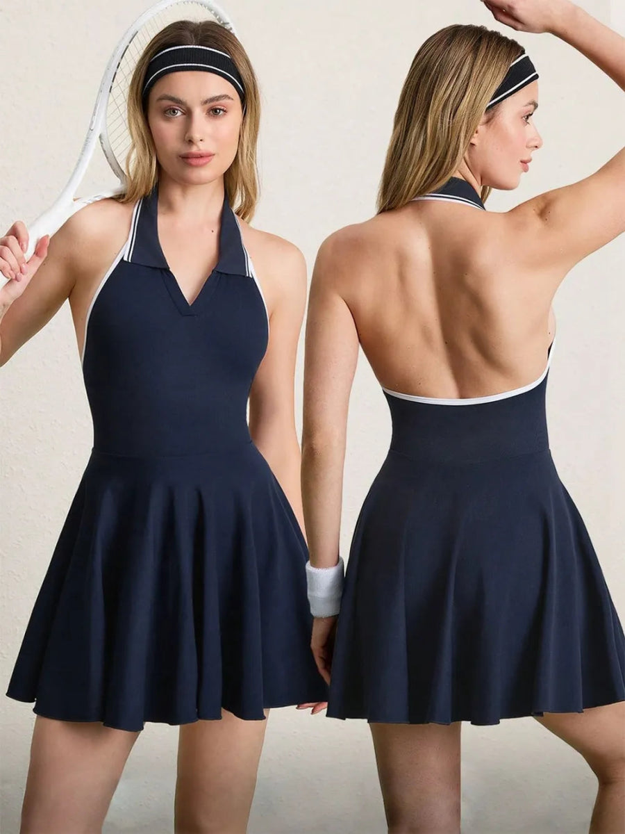 Backless Halter Neck Active Dress - CELIVINE