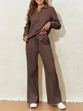 Collared Sweatshirt and High Waist Pants Active Set - CELIVINE
